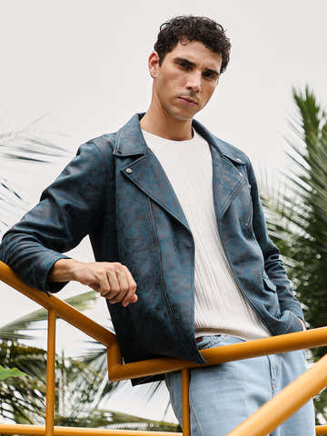 Embossed-Suede Biker Jacket