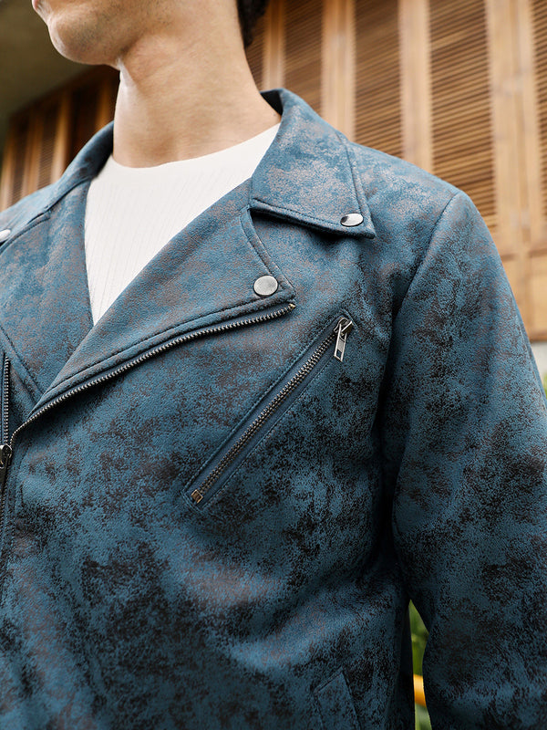 Embossed-Suede Biker Jacket