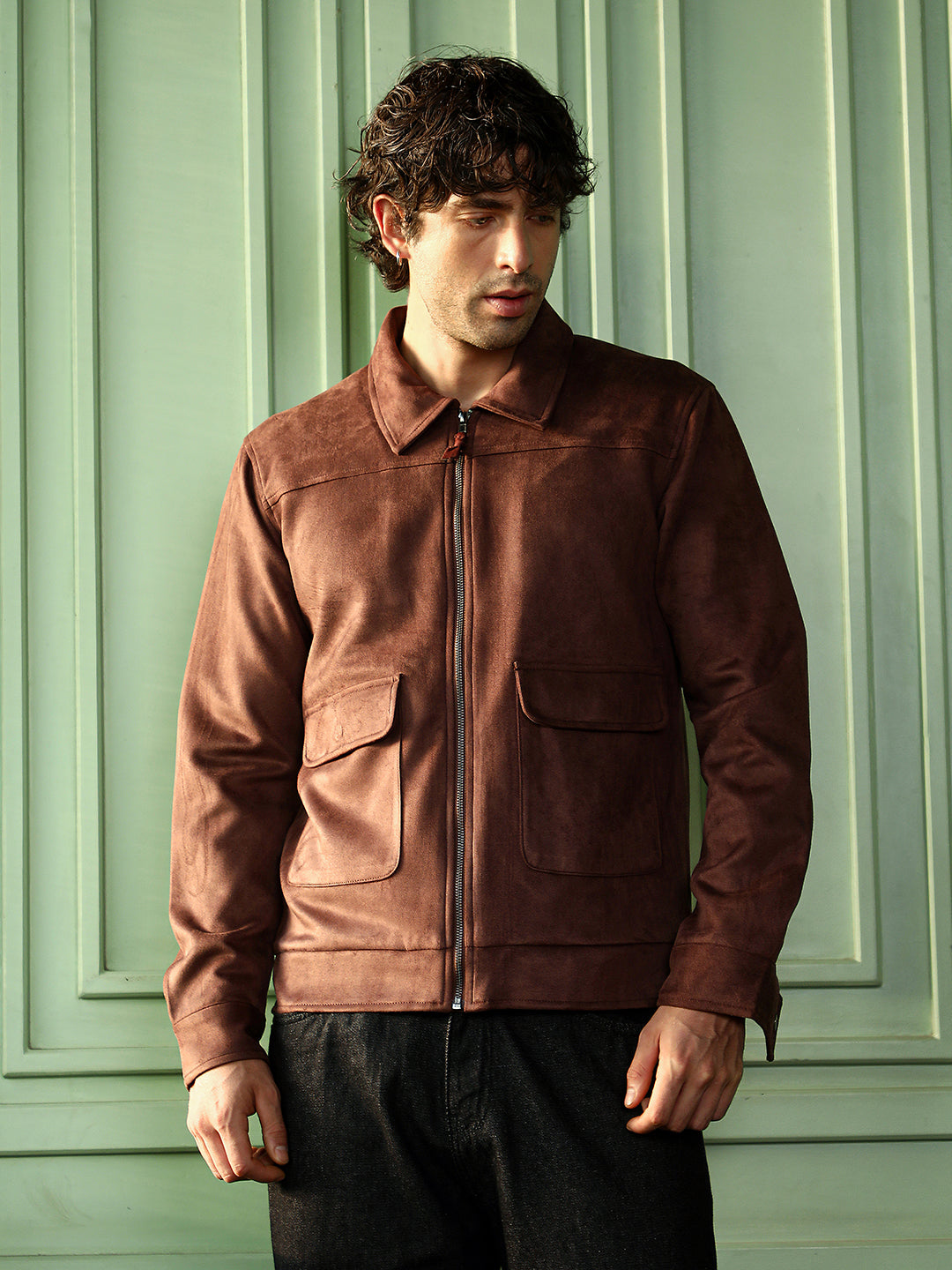 Cahoot Men's Chocolate Brown Suede Zip-Front Jacket