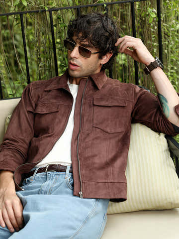 Solid Utility-Suede Bomber Jacket