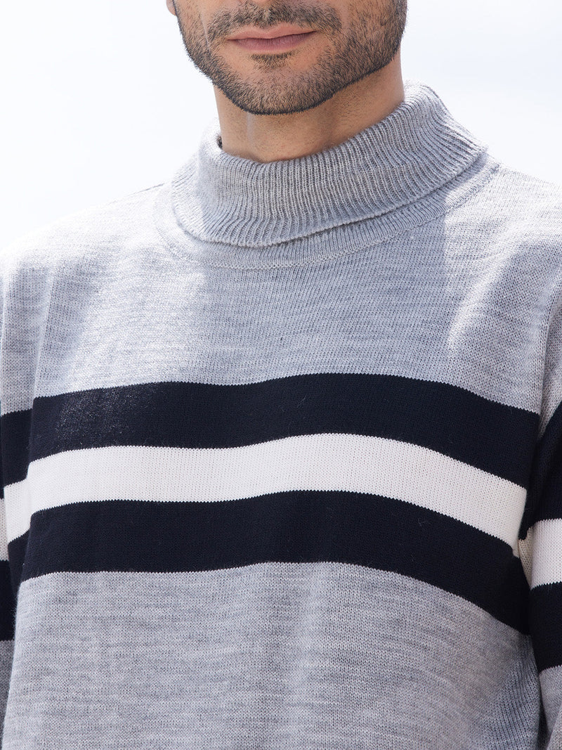 Men's Relaxed Horizontal Striped Pullover Sweater