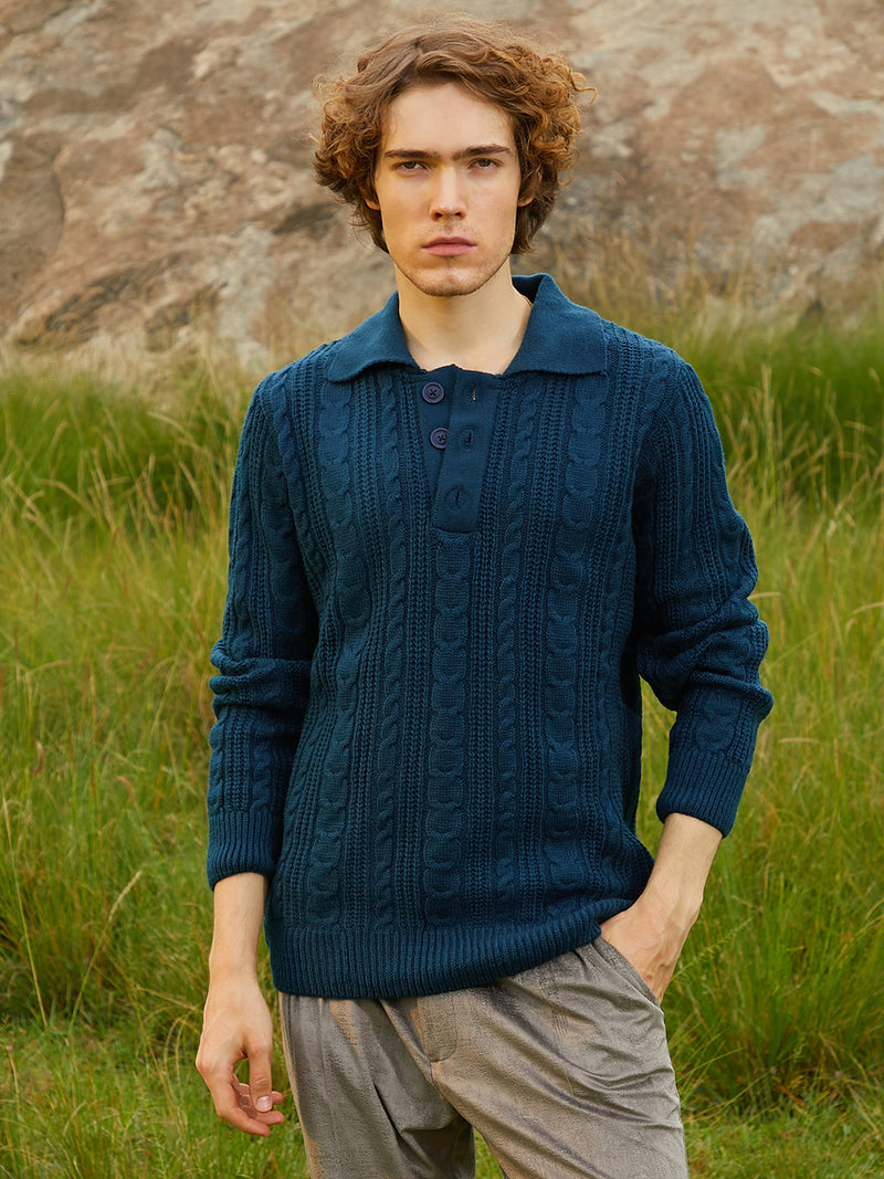 Braid-Knit Collared Sweater