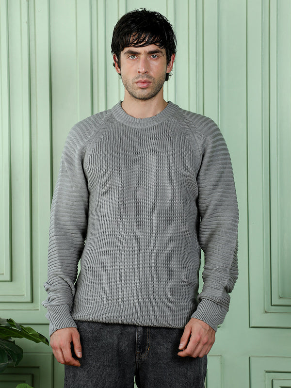 Self-Raglan Knit Pullover Sweater
