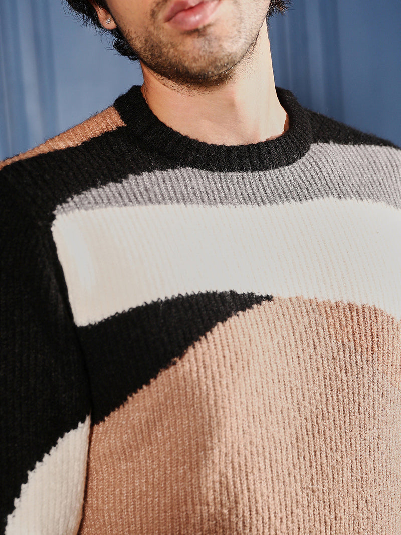 Abstract-Jacquard Pullover Sweater