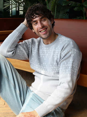 Geometric-Block Imprint Pullover Sweater
