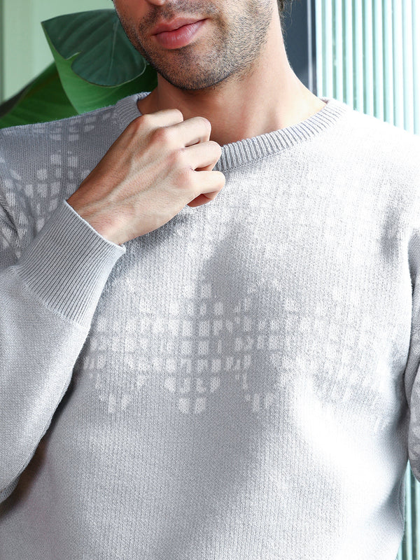 Geometric-Block Imprint Pullover Sweater