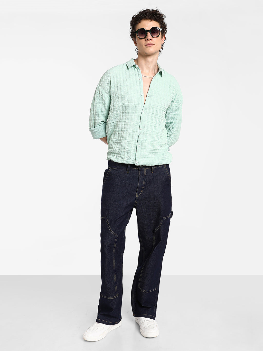 Box-Textured Oversized Shirt