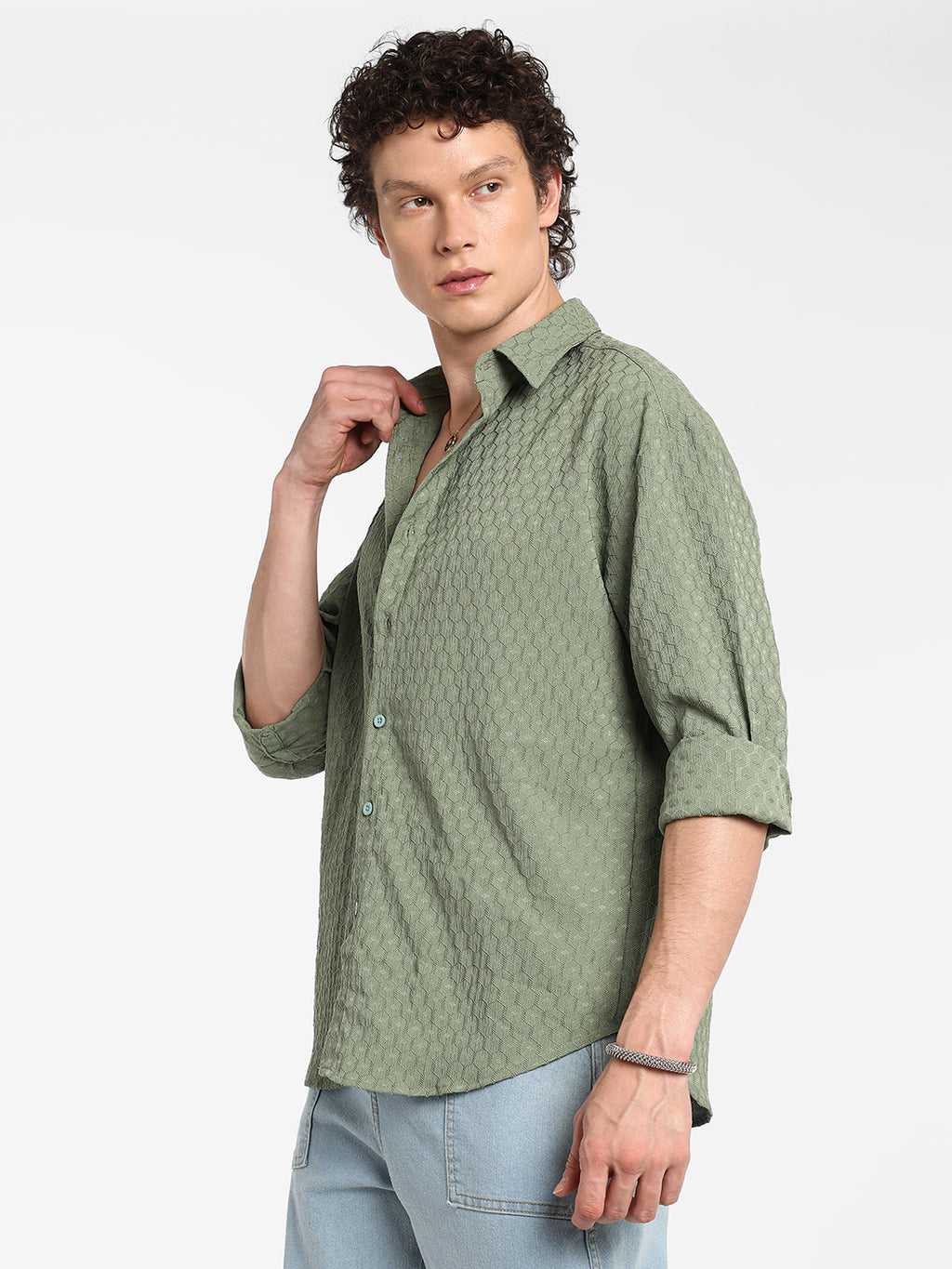 Honeycomb-Textured Oversized Shirt