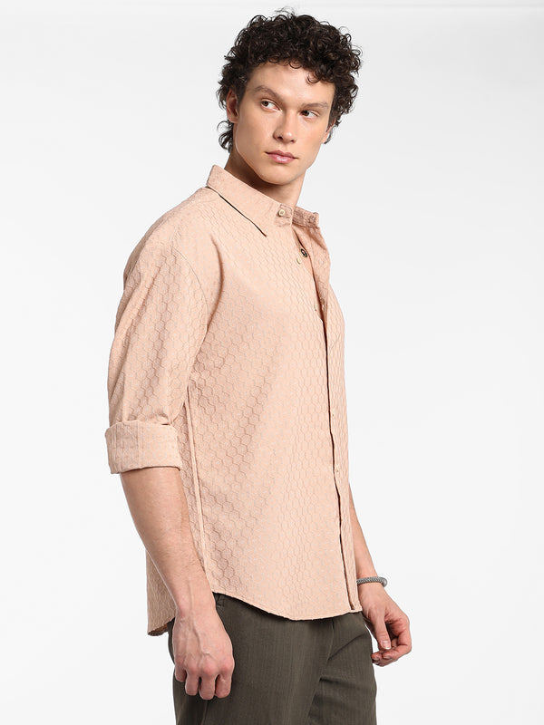 Honeycomb-Textured Oversized Shirt
