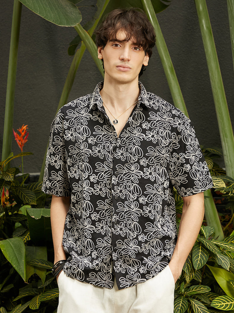 Floral-Lined Oversized Shirt