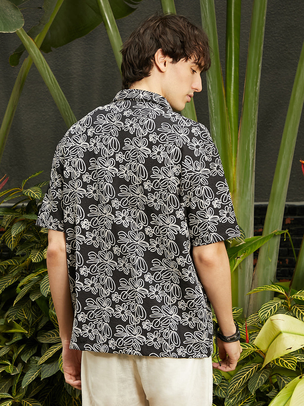 Floral-Lined Oversized Shirt