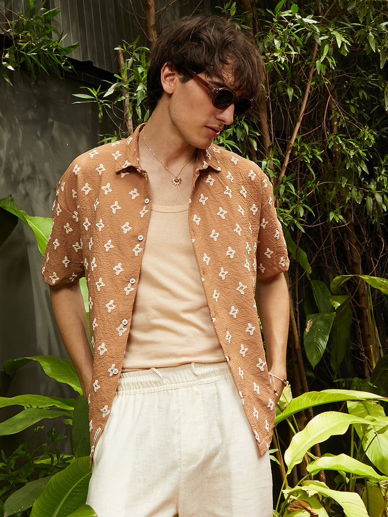 Floral-Tactile Oversized Shirt