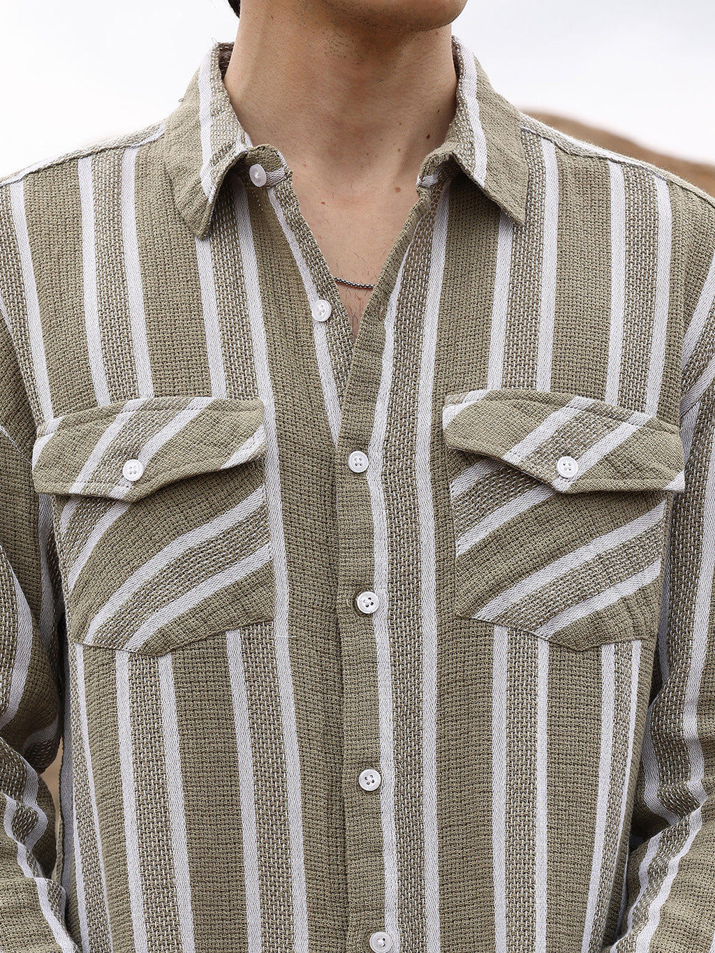 Utility Halo-Stripe Oversized Shirt