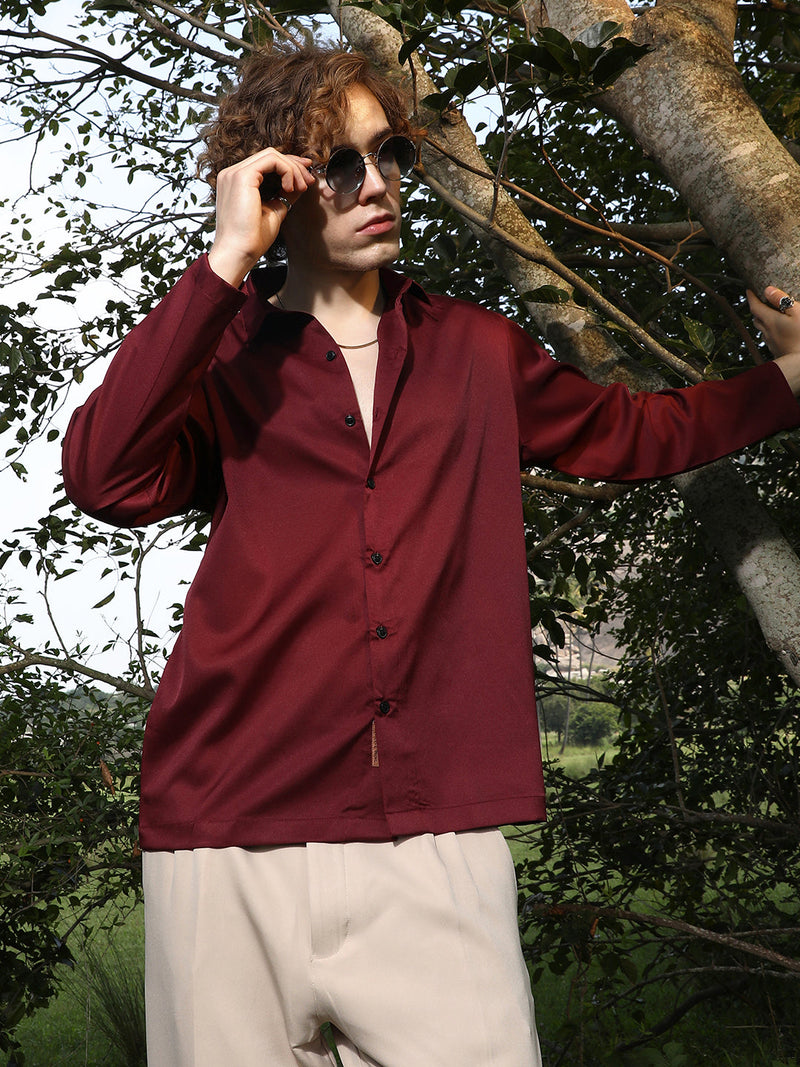 mens red satin dress shirt Mens Red Satin Long Sleeves Shirt Small Size 98cm 38inch