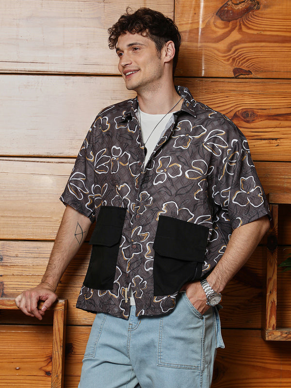 Flora-Imprint Oversized Shirt