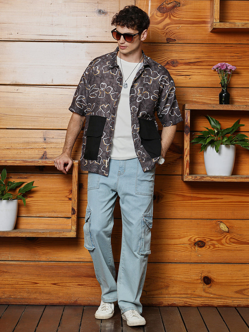 Flora-Imprint Oversized Shirt