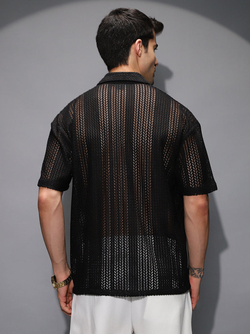 Solid Open-Knit Resort Shirt