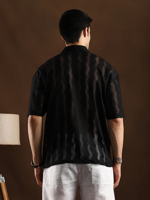 Swirl Open-Knit Resort Shirt