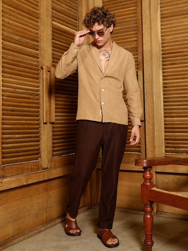 Solid Shawl Collar Oversized Shirt