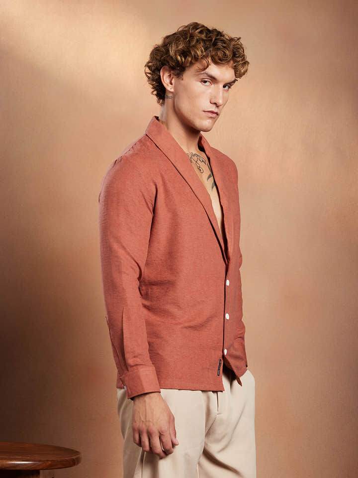 Solid Shawl Collar Oversized Shirt