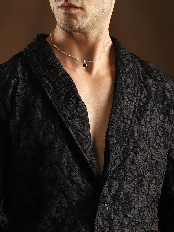 Crushed Shawl Collar Oversized Shirt