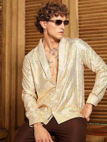 Metallic Shawl Collar Oversized Shirt