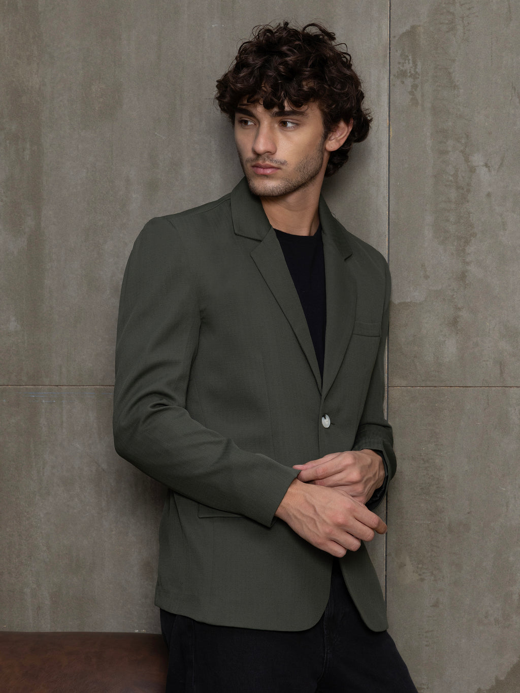 Cahoot Men's Olive Single-Breasted Cotton Half Lined Blazer With Double Flap Pockets - view 1