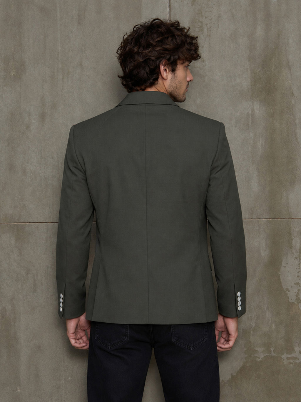 Cahoot Men's Olive Single-Breasted Cotton Half Lined Blazer With Double Flap Pockets - view 4