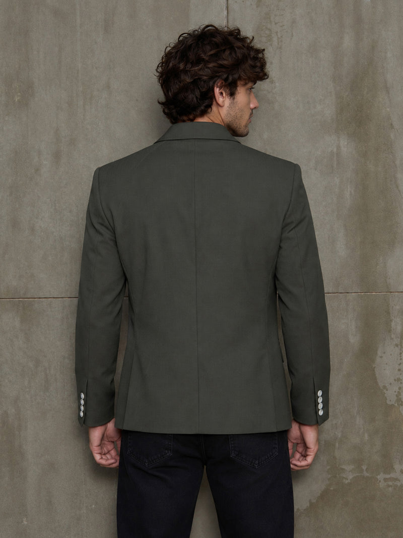 Cahoot Men's Olive Single-Breasted Cotton Half Lined Blazer With Double Flap Pockets - view 4