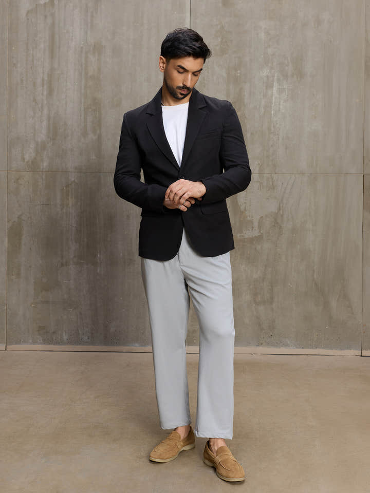 Cahoot Men's Black Single-Breasted Cotton Blazer With Double Flap Pockets - view 5