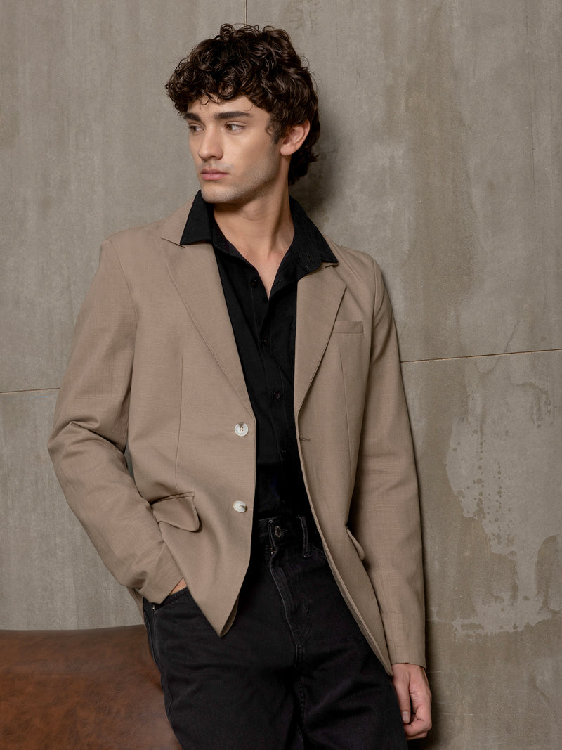 Cahoot Men's Brown Single-Breasted Half Lined Cotton Blend Double Cloth Blazer - view 1