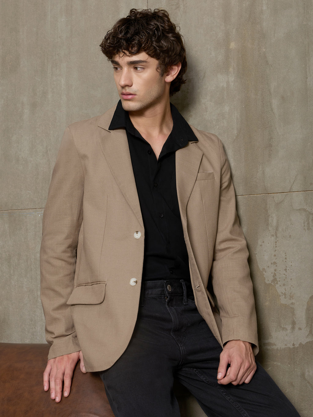 Cahoot Men's Brown Single-Breasted Half Lined Cotton Blend Double Cloth Blazer - view 10