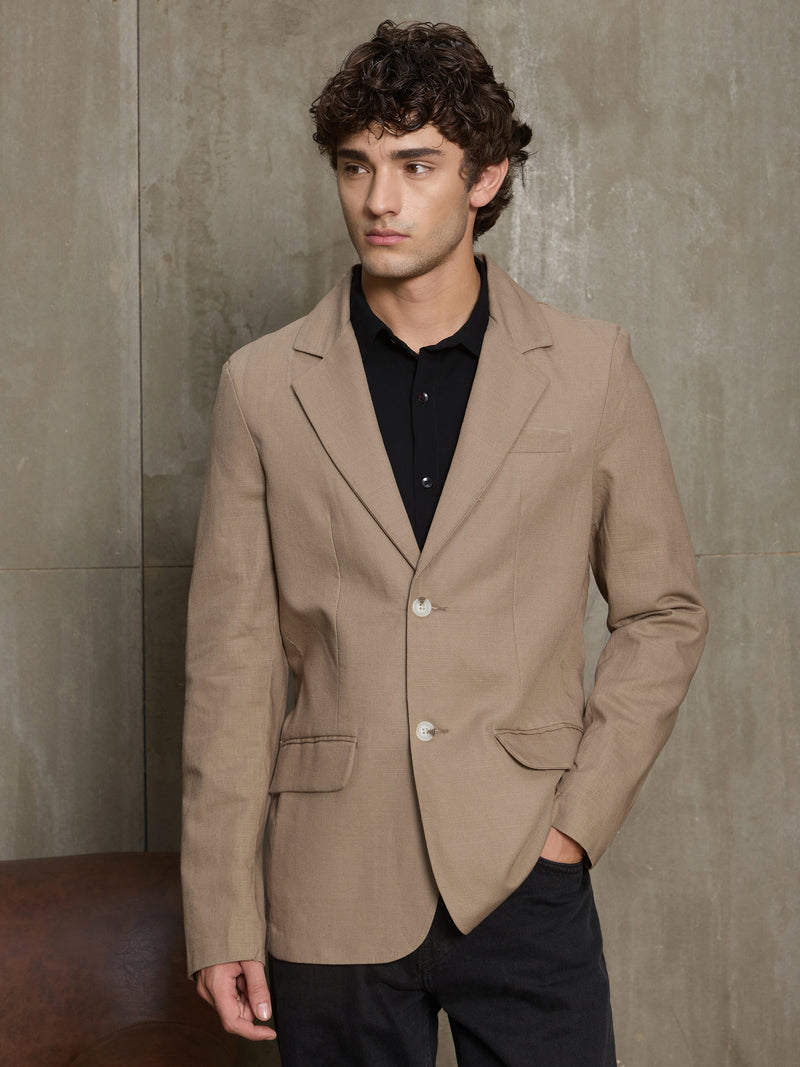 Cahoot Men's Brown Single-Breasted Half Lined Cotton Blend Double Cloth Blazer - view 2