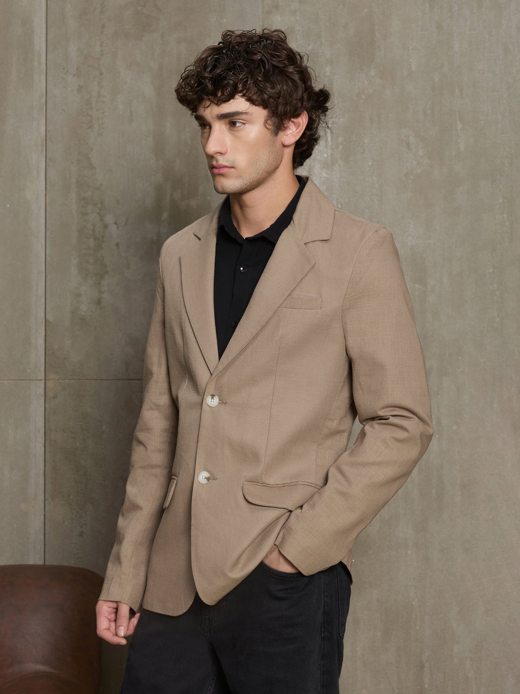 Cahoot Men's Brown Single-Breasted Half Lined Cotton Blend Double Cloth Blazer - view 3
