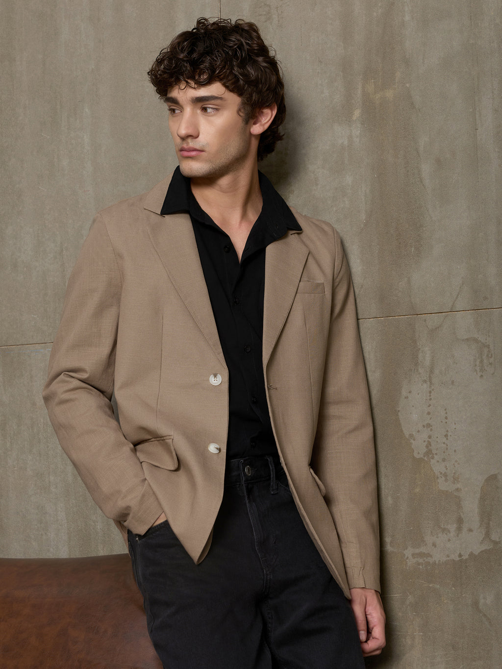 Cahoot Men's Brown Single-Breasted Half Lined Cotton Blend Double Cloth Blazer - view 9