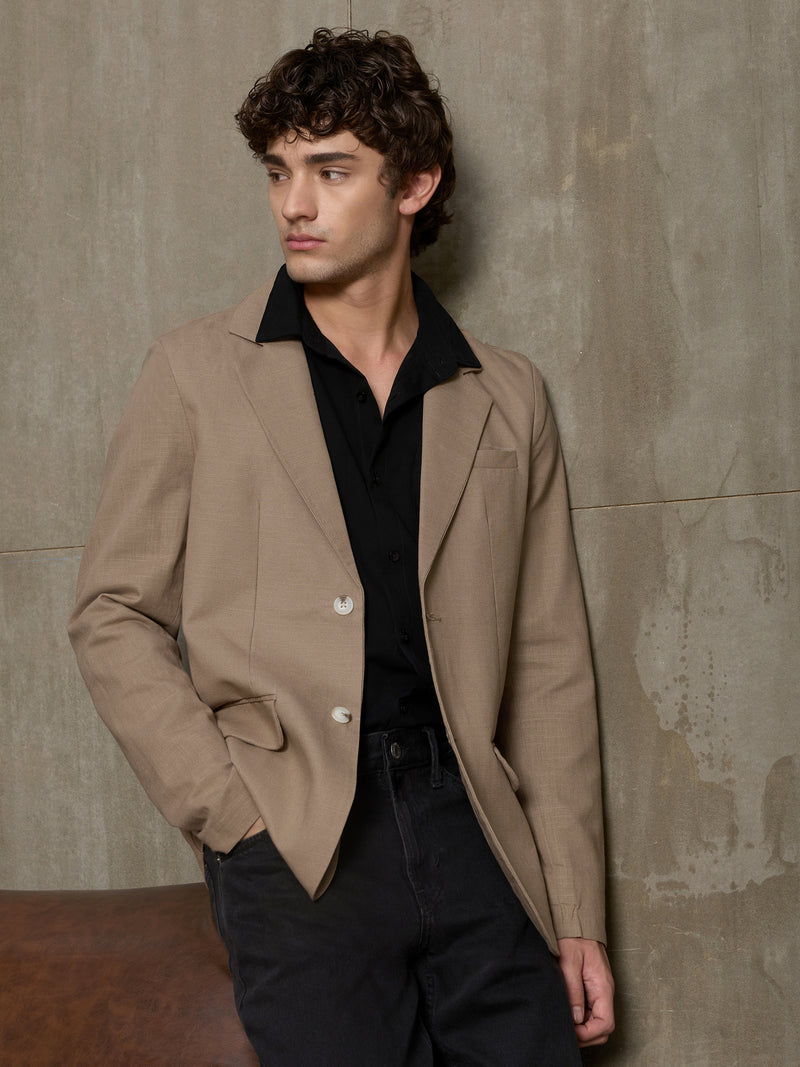 Cahoot Men's Brown Single-Breasted Half Lined Cotton Blend Double Cloth Blazer - view 9