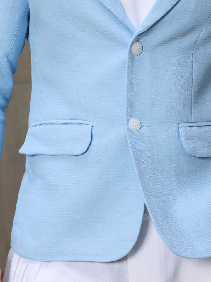 Cahoot Men's Light Blue Single-Breasted Half Lined Cotton Blazer With Double Flap Pockets - view 9
