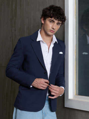 Single-Breasted Half Lined Cotton Blend Double Cloth Blazer