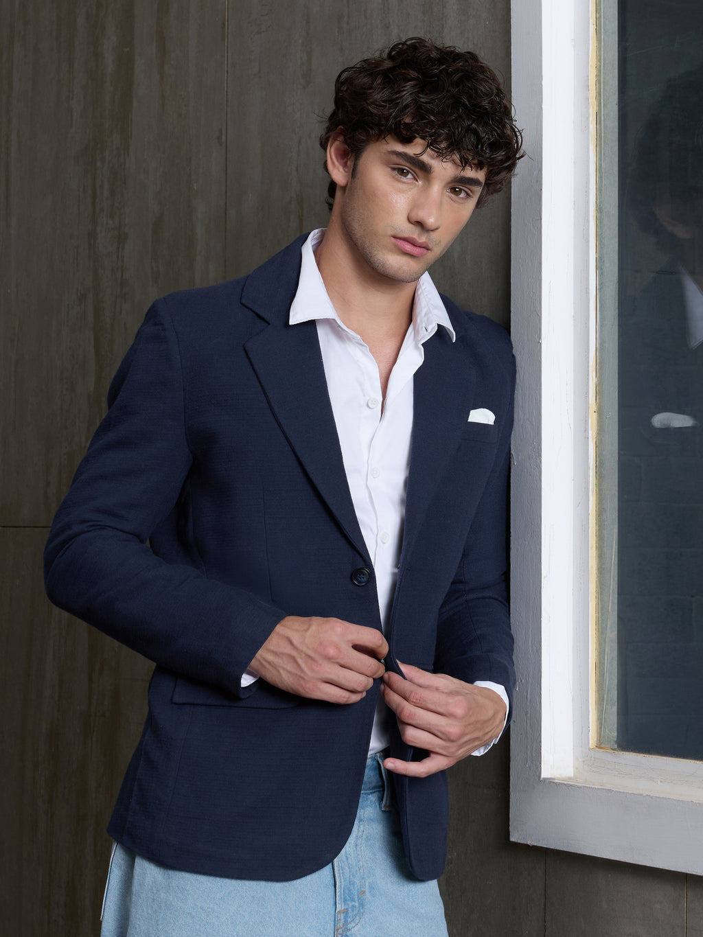 Cahoot Men's Navy Single-Breasted Half Lined Cotton Blend Double Cloth Blazer - view 1