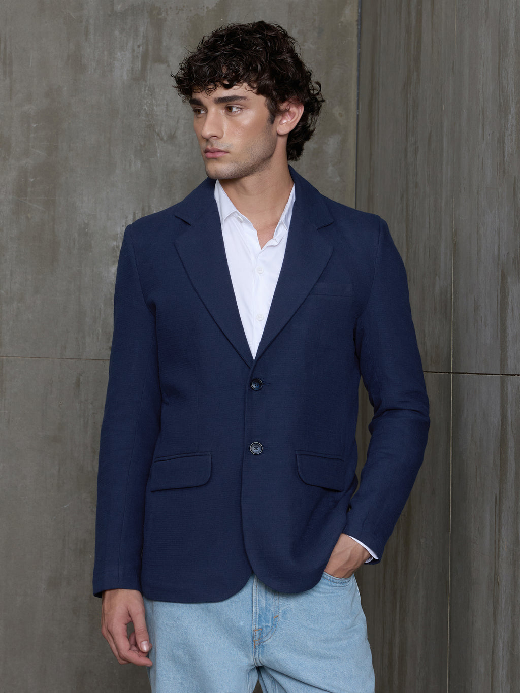 Cahoot Men's Navy Single-Breasted Half Lined Cotton Blend Double Cloth Blazer - view 2