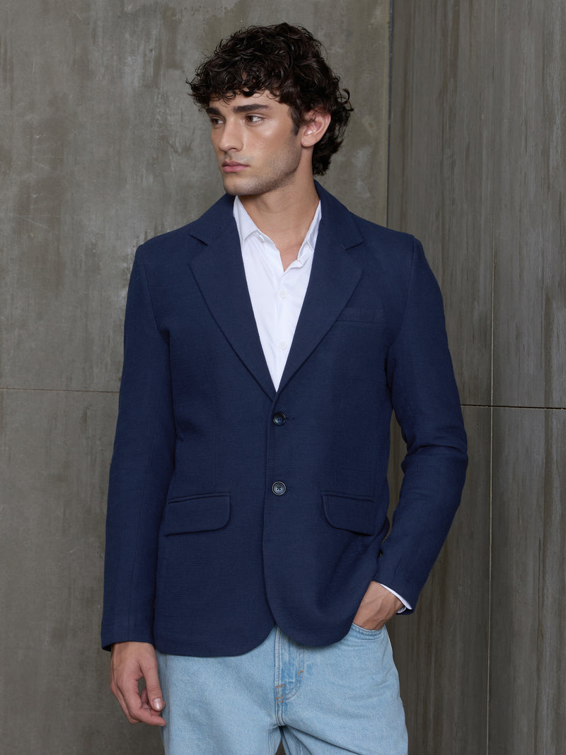 Cahoot Men's Navy Single-Breasted Half Lined Cotton Blend Double Cloth Blazer - view 2