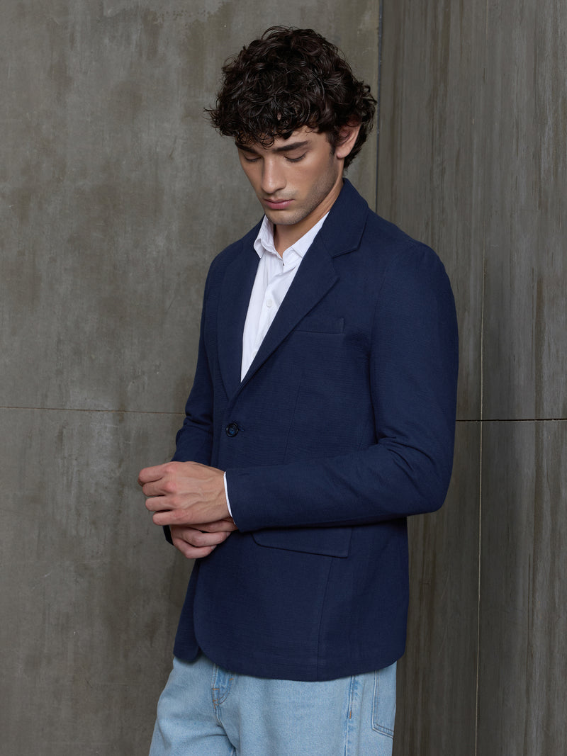 Cahoot Men's Navy Single-Breasted Half Lined Cotton Blend Double Cloth Blazer - view 3