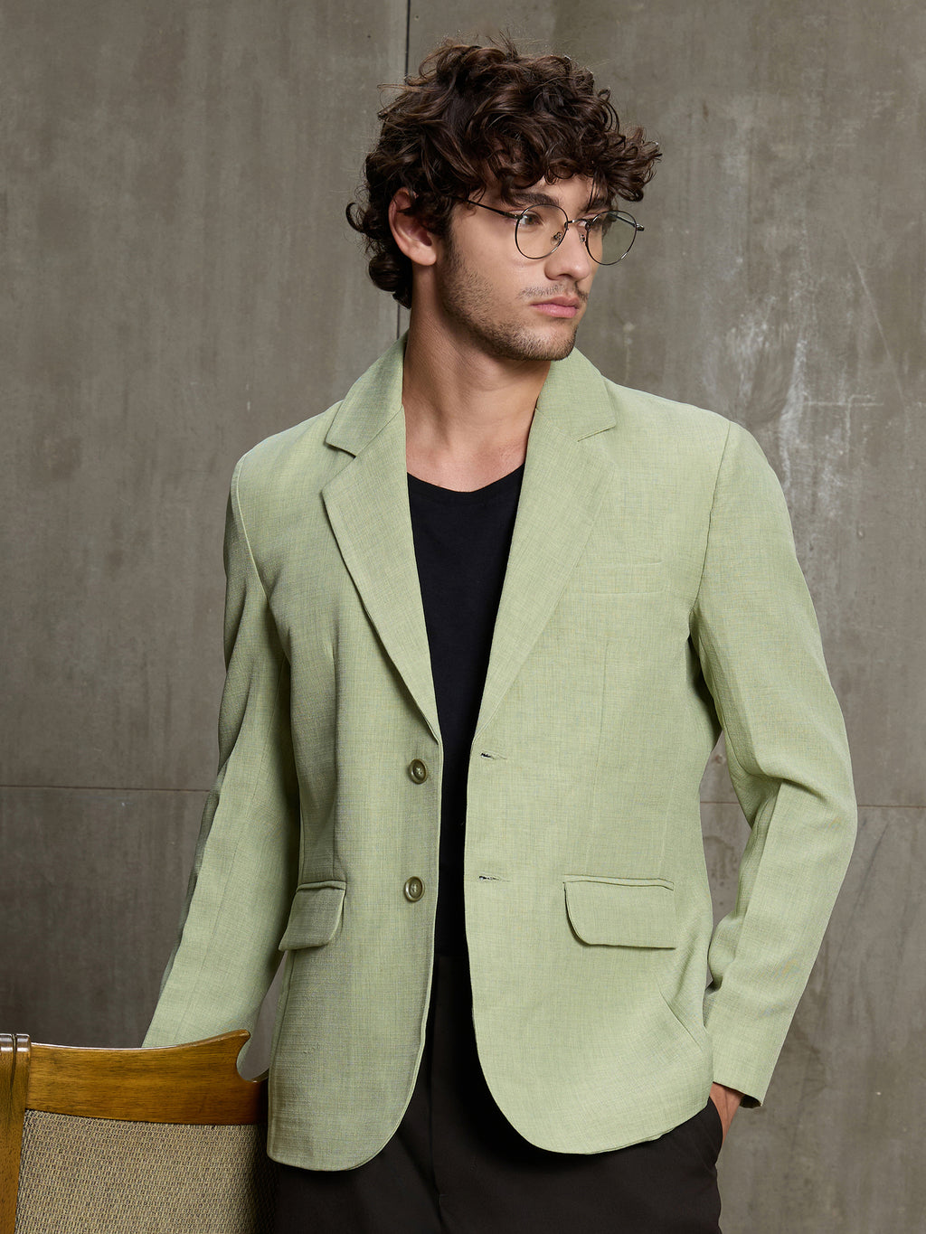 Cahoot Men's Mint Green Single-Breasted Blazer With Double Flap Pockets - view 1