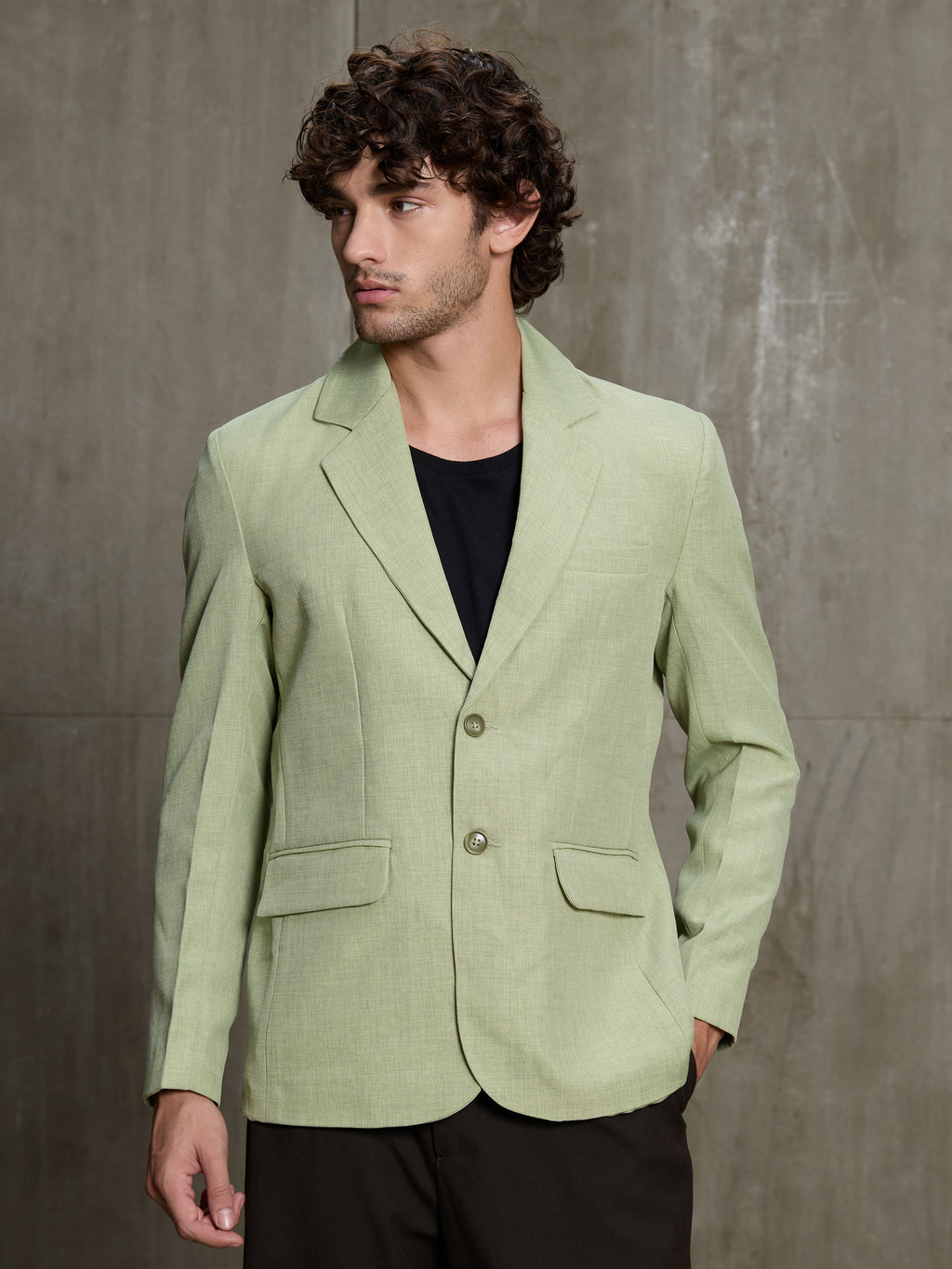 Cahoot Men's Mint Green Single-Breasted Blazer With Double Flap Pockets - view 2