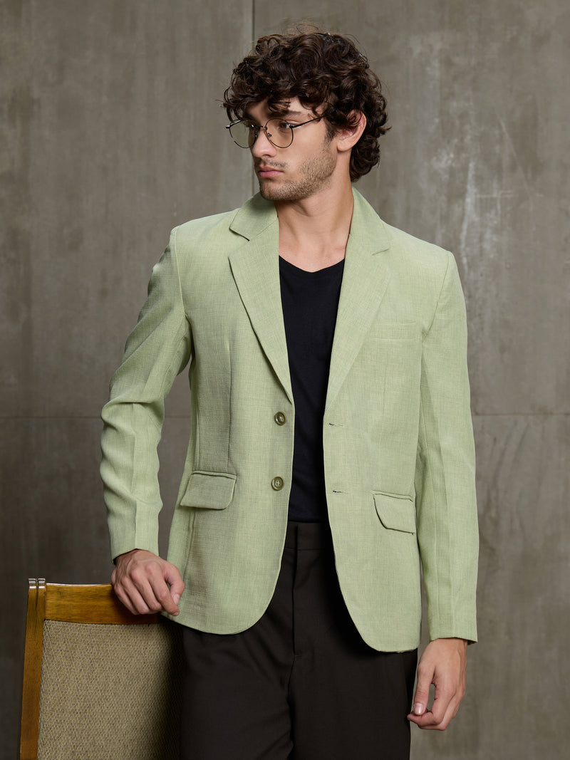 Cahoot Men's Mint Green Single-Breasted Blazer With Double Flap Pockets - view 9