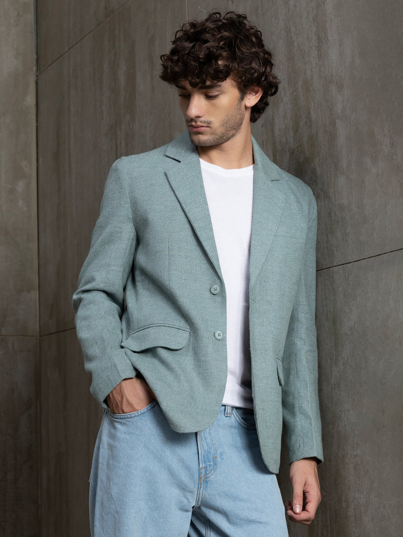 Cahoot Men's Teal Single-Breasted Half Lined 100% Cotton Blazer With Double Flap Pockets - view 1