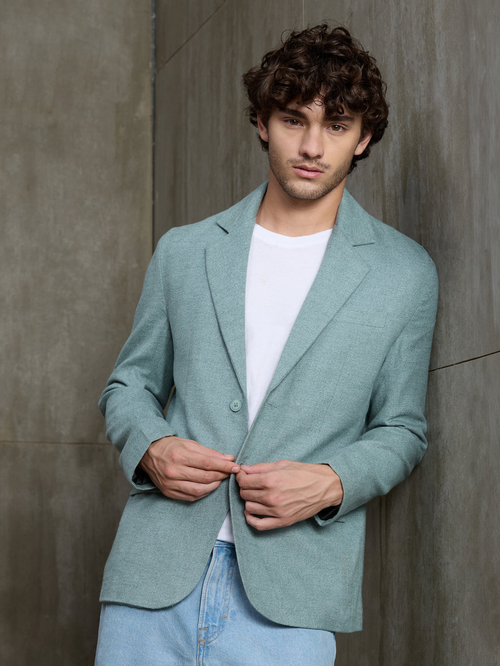 Cahoot Men's Teal Single-Breasted Half Lined 100% Cotton Blazer With Double Flap Pockets - view 2