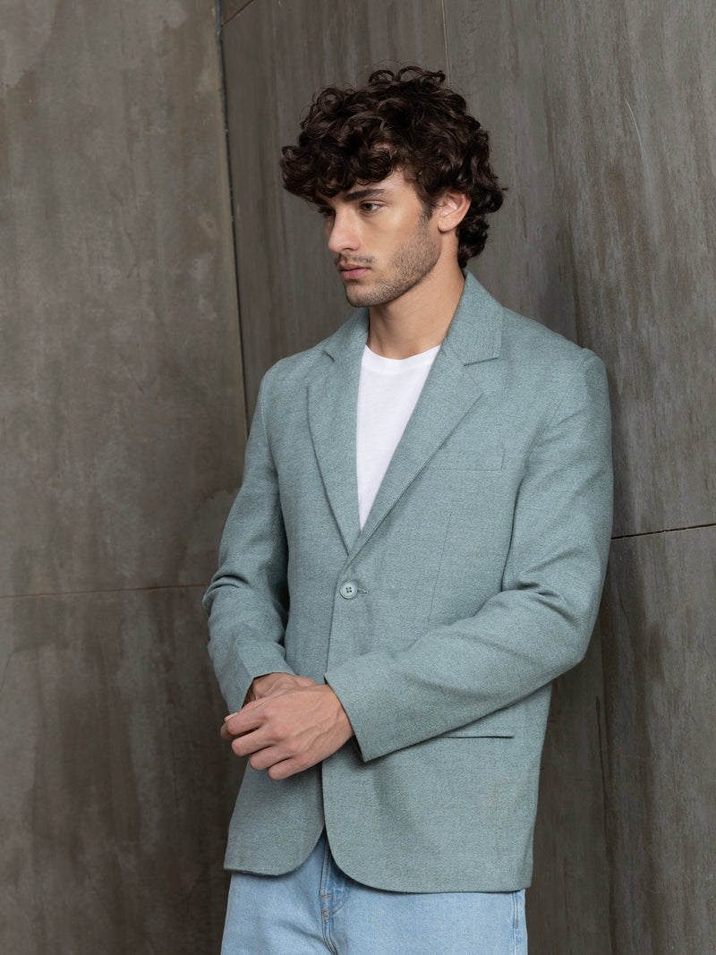 Cahoot Men's Teal Single-Breasted Half Lined 100% Cotton Blazer With Double Flap Pockets - view 3