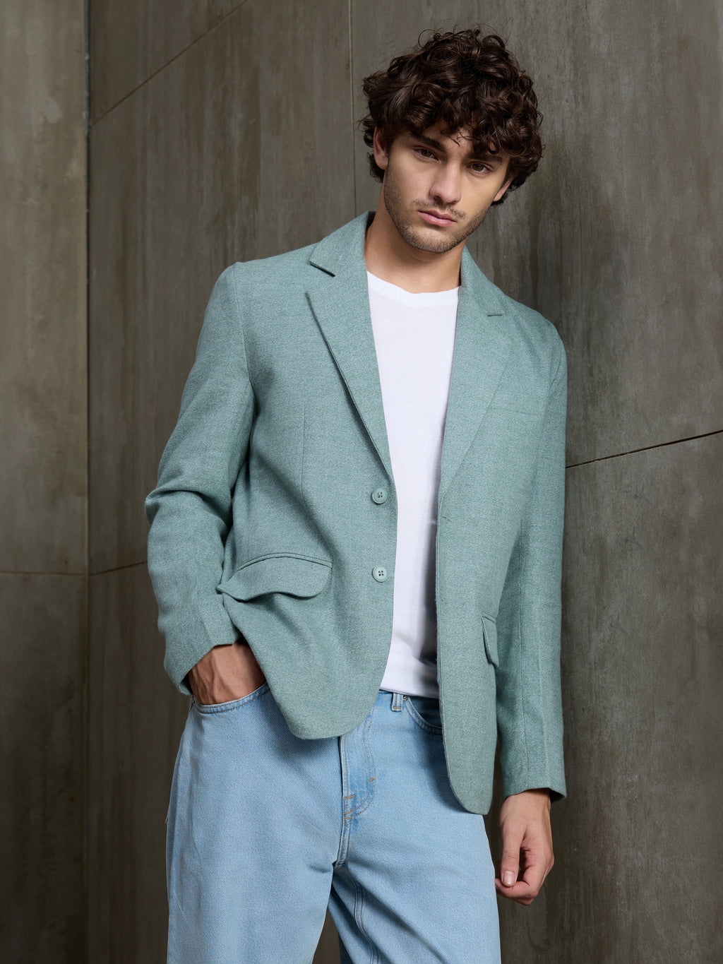 Cahoot Men's Teal Single-Breasted Half Lined 100% Cotton Blazer With Double Flap Pockets - view 5