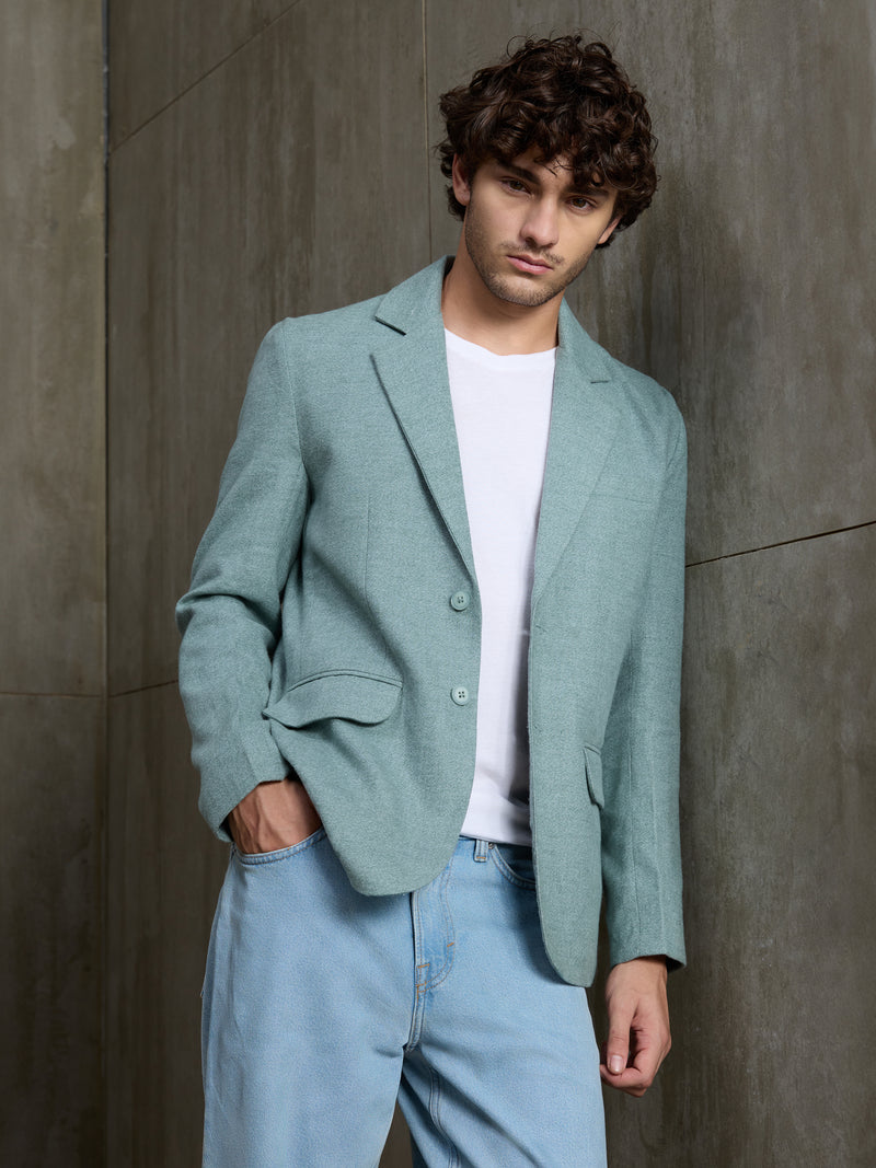 Cahoot Men's Teal Single-Breasted Half Lined 100% Cotton Blazer With Double Flap Pockets - view 5